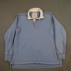 Vintage Lands End Rugby Shirt Mens Large Blue Authentic Long Sleeve Heavy